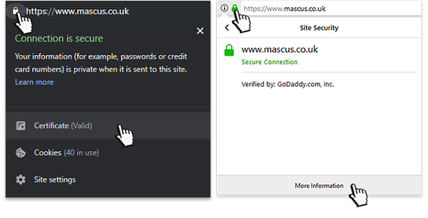 View Mascus certificate details in browser (Chrome and Firefox examples)