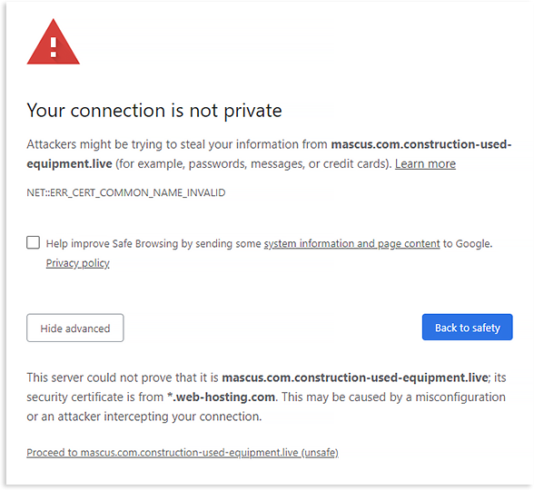 Upozornění prohlížeče Google Chrome o přístupu k potenciálně nedůvěryhodnému zdroji