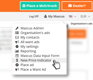 Image showing the new Price Indicator tool in the My Mascus menu